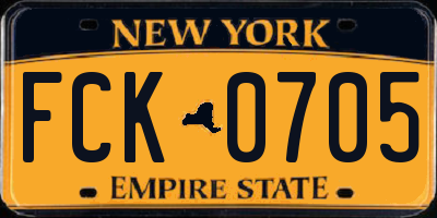 NY license plate FCK0705