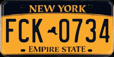NY license plate FCK0734