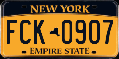 NY license plate FCK0907