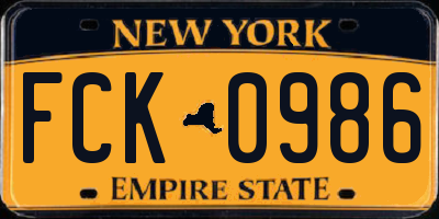NY license plate FCK0986