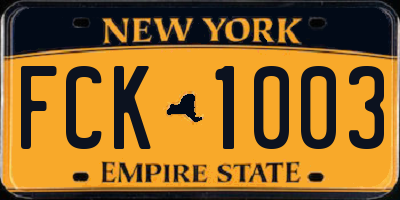 NY license plate FCK1003