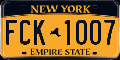 NY license plate FCK1007