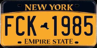 NY license plate FCK1985