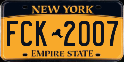 NY license plate FCK2007