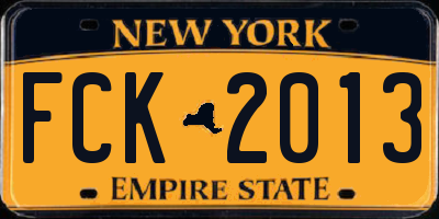 NY license plate FCK2013