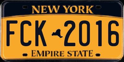 NY license plate FCK2016