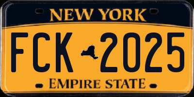 NY license plate FCK2025