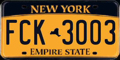 NY license plate FCK3003