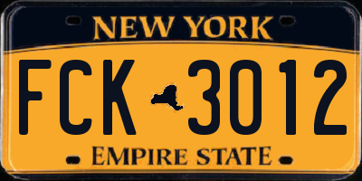 NY license plate FCK3012