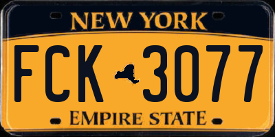 NY license plate FCK3077