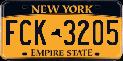 NY license plate FCK3205