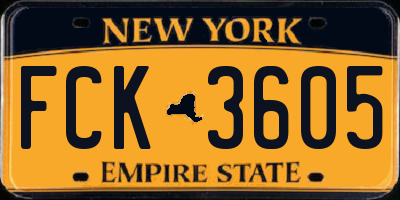 NY license plate FCK3605