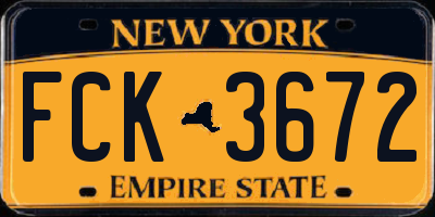 NY license plate FCK3672