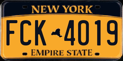 NY license plate FCK4019