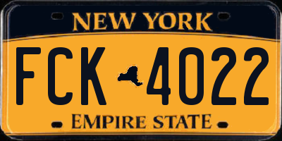 NY license plate FCK4022