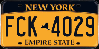 NY license plate FCK4029