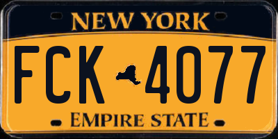 NY license plate FCK4077