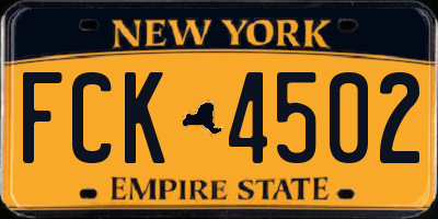 NY license plate FCK4502
