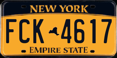 NY license plate FCK4617