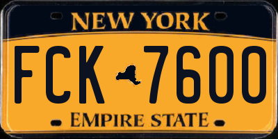 NY license plate FCK7600