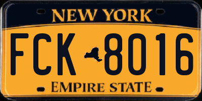 NY license plate FCK8016
