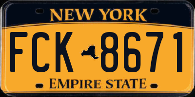 NY license plate FCK8671