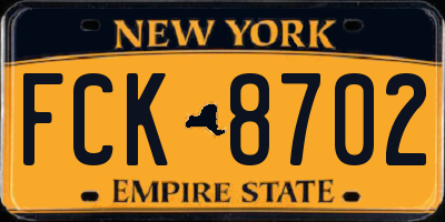 NY license plate FCK8702