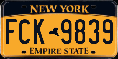 NY license plate FCK9839