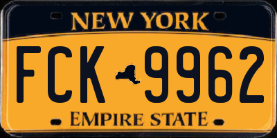 NY license plate FCK9962