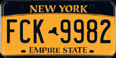 NY license plate FCK9982