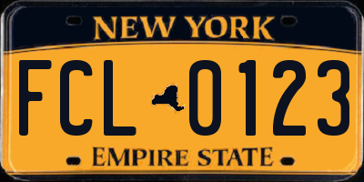 NY license plate FCL0123