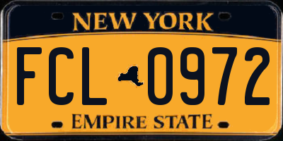 NY license plate FCL0972