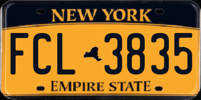 NY license plate FCL3835