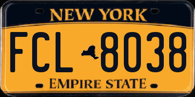 NY license plate FCL8038