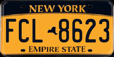 NY license plate FCL8623
