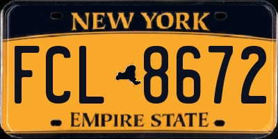 NY license plate FCL8672