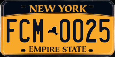 NY license plate FCM0025