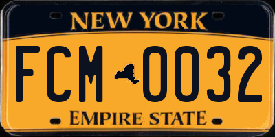 NY license plate FCM0032
