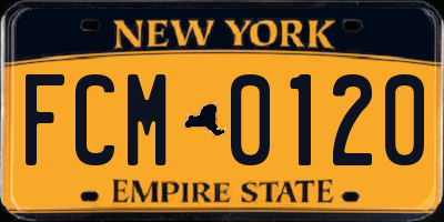 NY license plate FCM0120