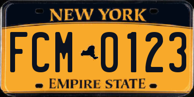 NY license plate FCM0123