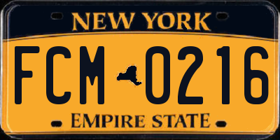 NY license plate FCM0216