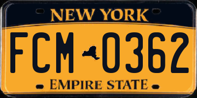 NY license plate FCM0362