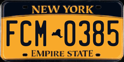NY license plate FCM0385
