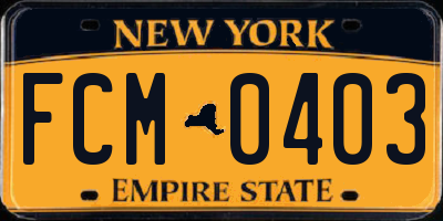 NY license plate FCM0403
