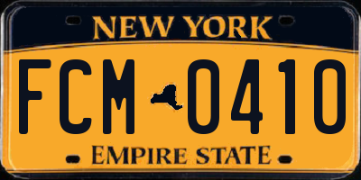 NY license plate FCM0410
