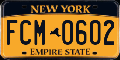NY license plate FCM0602