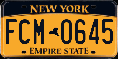 NY license plate FCM0645