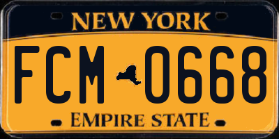 NY license plate FCM0668