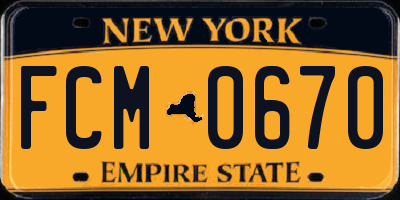 NY license plate FCM0670