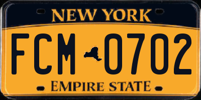 NY license plate FCM0702